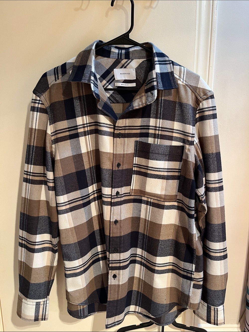 Reserved Brown Black White Plaid Button-Up Shirt